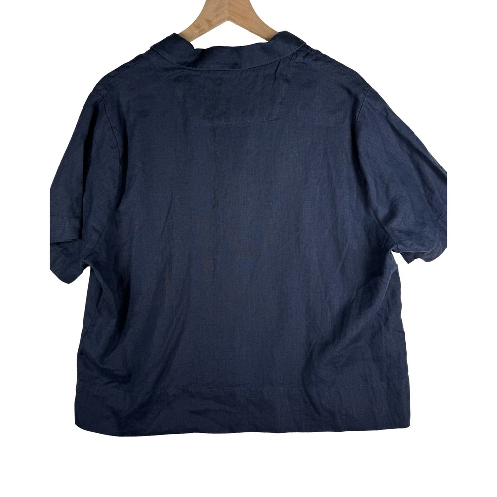 Quince 100% European Linen Short Sleeve Notch Lapel Shirt Navy Blue XL - Picture 4 of 6